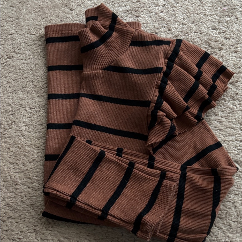 T.La Brown and Black Ribbed tee